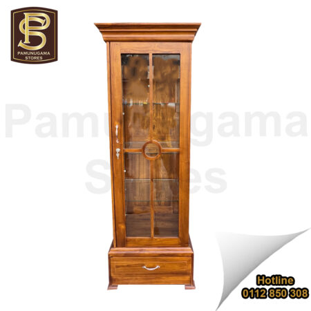 Single Door Teak Display Cabinet One Drawer