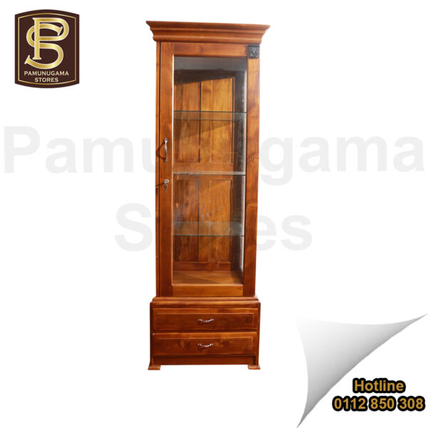 Single Door Teak Display Cabinet Two Drawers