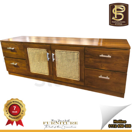 Teak 6' TV Stand with Cane Doors