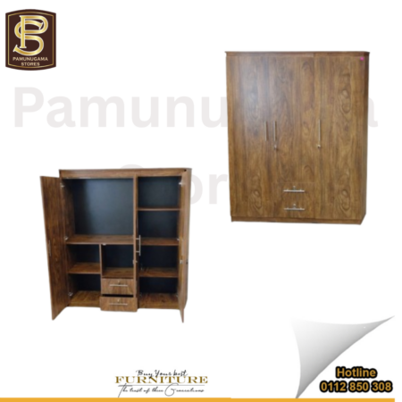 66"x47"x15" Melamine 3 Door Budget Wardrobe With 2 Drawers
